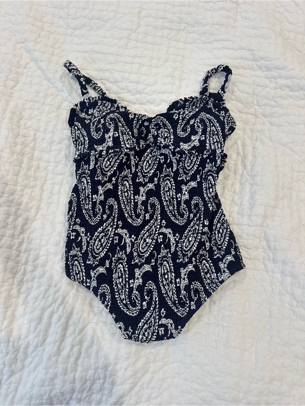 Sea Navy and White Paisley Swim One-Piece